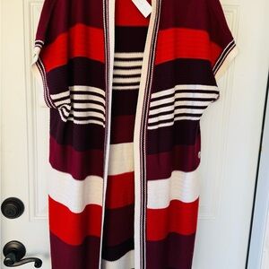 New York & Company Red and White Striped Cardigan